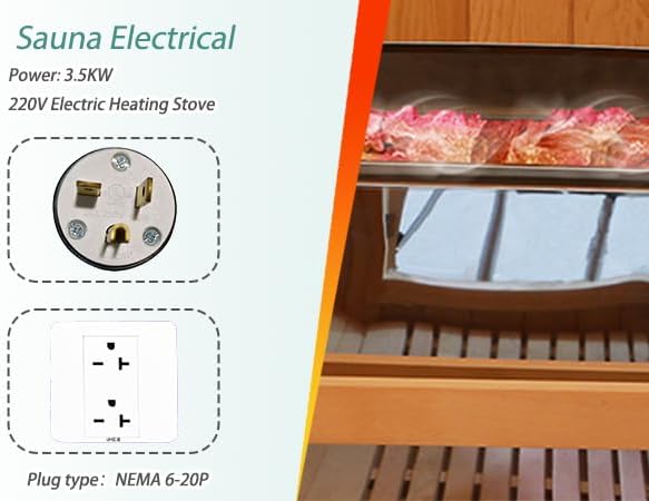 Smartmak Wood Home Steam Sauna, 3 Person Canadian Hemlock Traditional Luxurious Wooden Indoor Spa Room, with 3.5 kw Heater, Bluetooth Speaker, Rocks, Water Bucket, Spoon, Lights, US Instock
