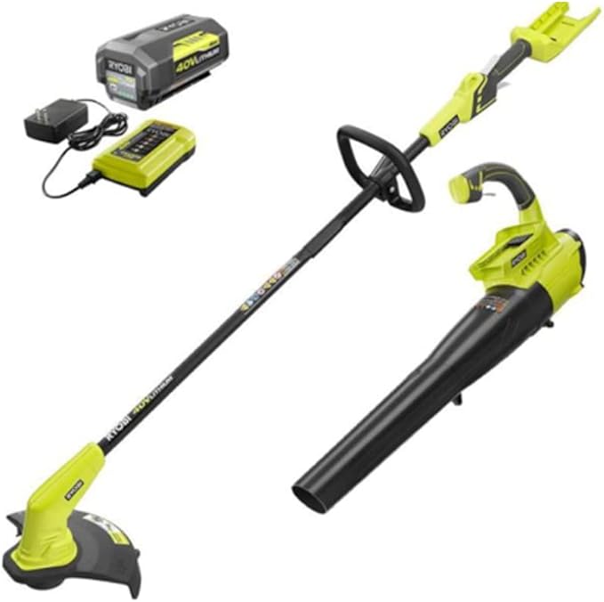 Ryobi 40V Cordless Battery Attachment Capable String Trimmer and Leaf Blower Combo Kit (2-Tools) w/ 4.0 Ah Battery & Charger