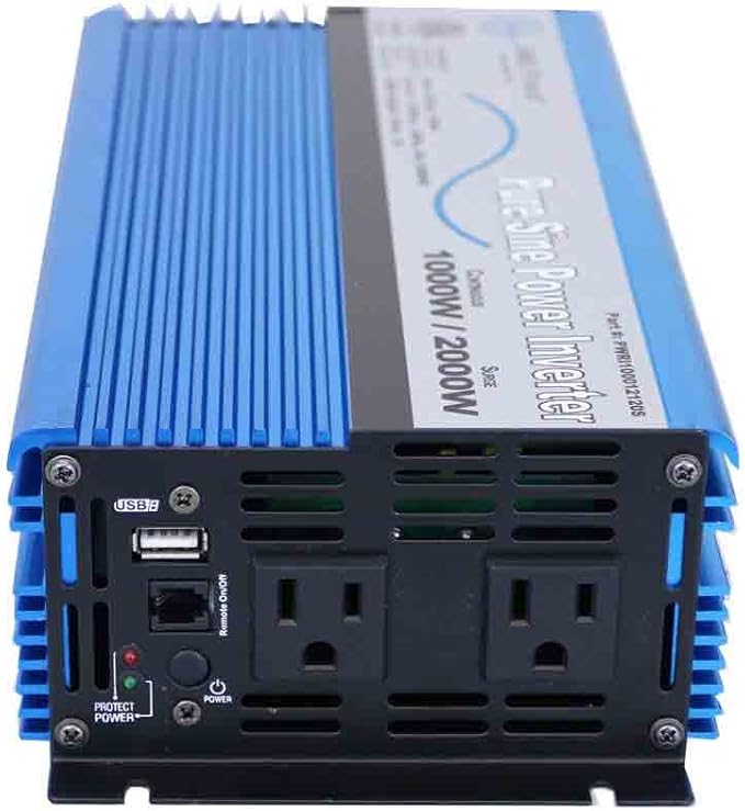 AIMS Power 1000 Watt / 2000 Watt Peak Pure Sine Power Inverter 12 Volt DC to 120 Volt AC ETL Listed with Remote