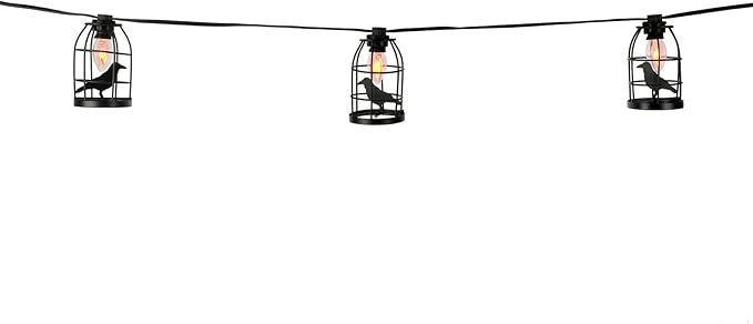 Ashland 10ct. Orange Flickering Caged Raven String Lights Halloween Home Decor