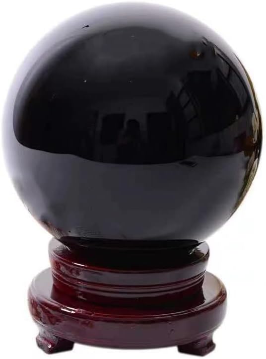 Obsidian Crystal Sphere Ball with Wood Stand Large Healing Crystals Sphere Sculpture Home Office Decoration Fengshui Meditation Healing 90mm 3.54'' (Obsidian, 3.54")