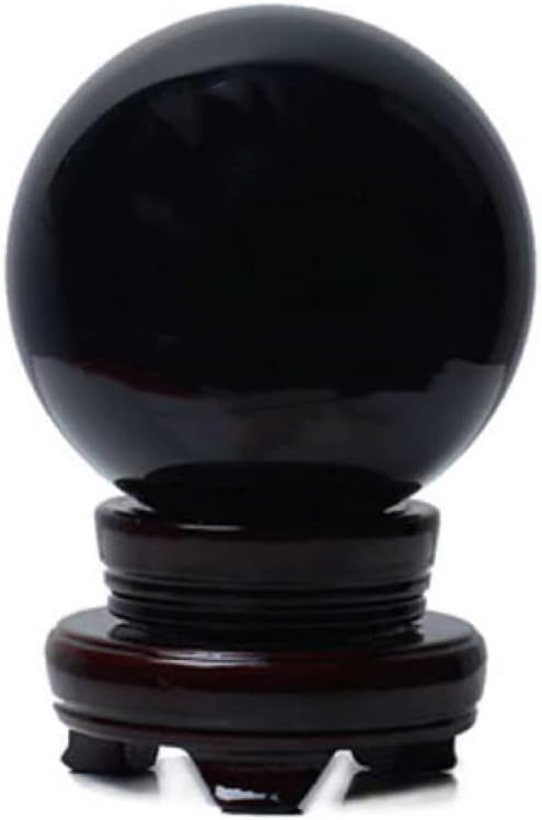 Obsidian Crystal Sphere Ball with Wood Stand Large Healing Crystals Sphere Sculpture Home Office Decoration Fengshui Meditation Healing 90mm 3.54'' (Obsidian, 3.54")