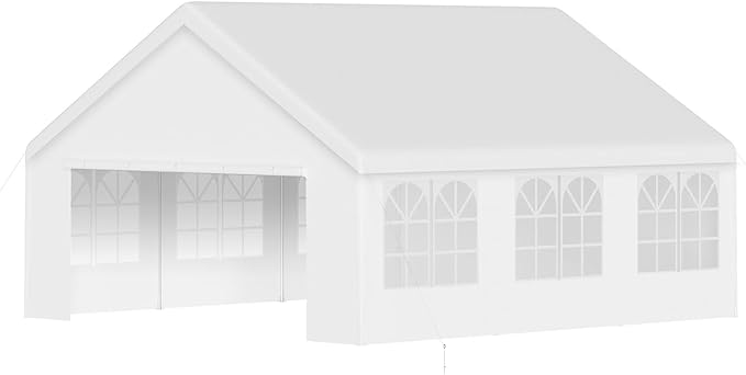 20'X20' Party Tent with Removable Sidewall Windows, Outdoor Heavy Duty Wedding Gazebo, Event Shelter Wedding Canopy Tent for Parties Carport BBQ, White & Straight Edge