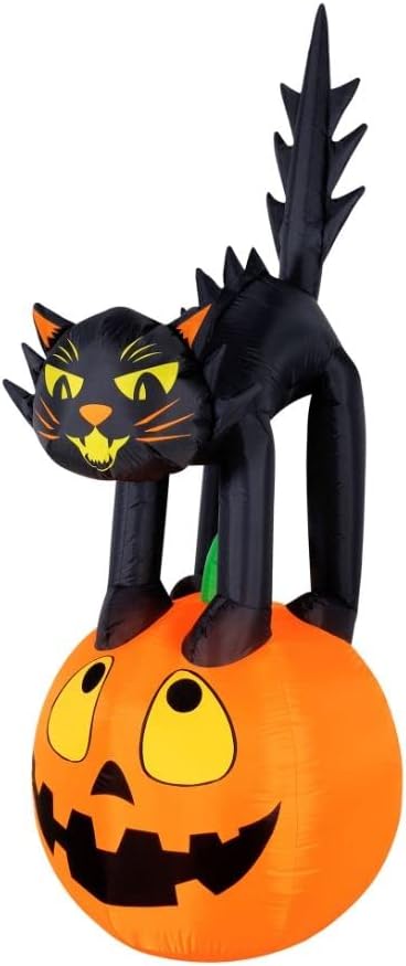 Novelty Lights Occasions Black Cat on Pumpkin Halloween Inflatables, Pumpkin Yard Decoration, Outdoor Halloween Party Décor, 7 Feet