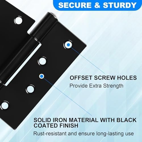 Heavy Duty Gate Hinges 3.5 inch 8 Pack Extra Thick Industrial T Barn Door Hinges Shed Door Hinges for Large Wooden Gates Wood Fence Outdoor - Black Iron Finish (Screws Included)