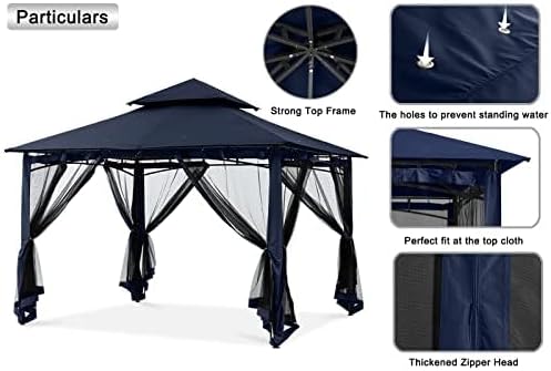 MASTERCANOPY Outdoor Garden Gazebo for Patios with Stable Steel Frame and Netting Walls (10x12,Navy Blue)