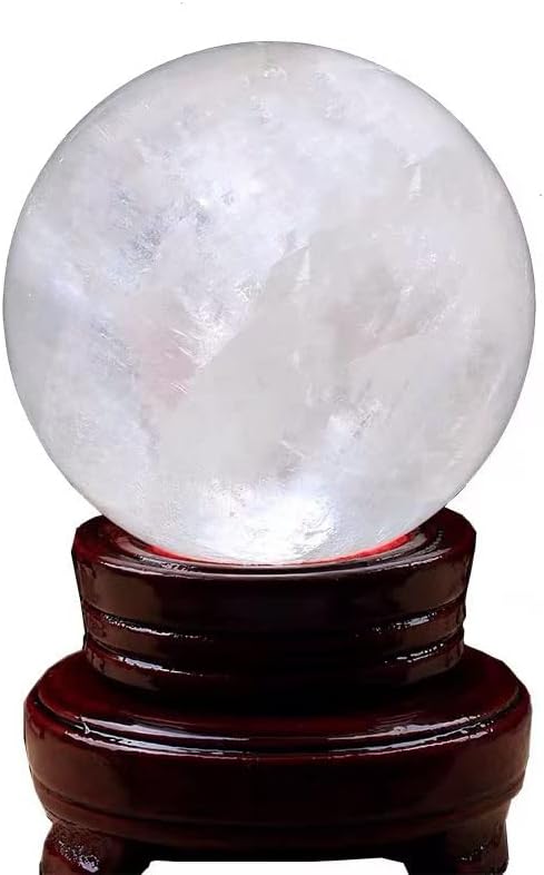 StoneStory Clear Quartz Crystal Sphere Ball with Wood Stand Large Healing Crystals Sphere Sculpture Home Office Decoration Fengshui Meditation Healing 80mm 3.14'' (Clear Quartz, 3.14'')
