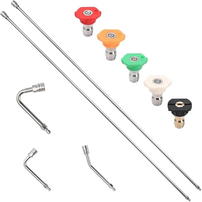 Pressure Washer Extension Wand, 120" Stainless Steel Lance with 30°/90°/120° Curved Rods, 5 Nozzle Tips, 1/4" Quick Connect, 4000 PSI for Gutter, Roof, and Siding Cleaning