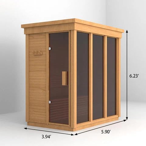Customize Wood Burning Sauna 3-8 Person, Outdoor Red Cedar Steam Saunas, ETL Harvia Heater, Glass Wall Saunas, 220V, Rectangle Sauna Room with Backrest Headrest, Waterproofing System(0-195℉)