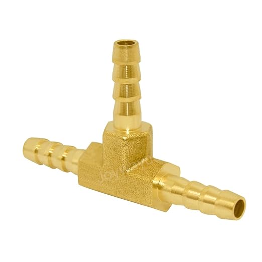 Joywayus 5/32" Brass Hose Barb, Tee 3 Way Union Pipe Fitting for Water/Fuel/Air (Pack of 2)