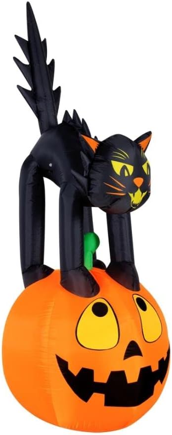 Novelty Lights Occasions Black Cat on Pumpkin Halloween Inflatables, Pumpkin Yard Decoration, Outdoor Halloween Party Décor, 7 Feet