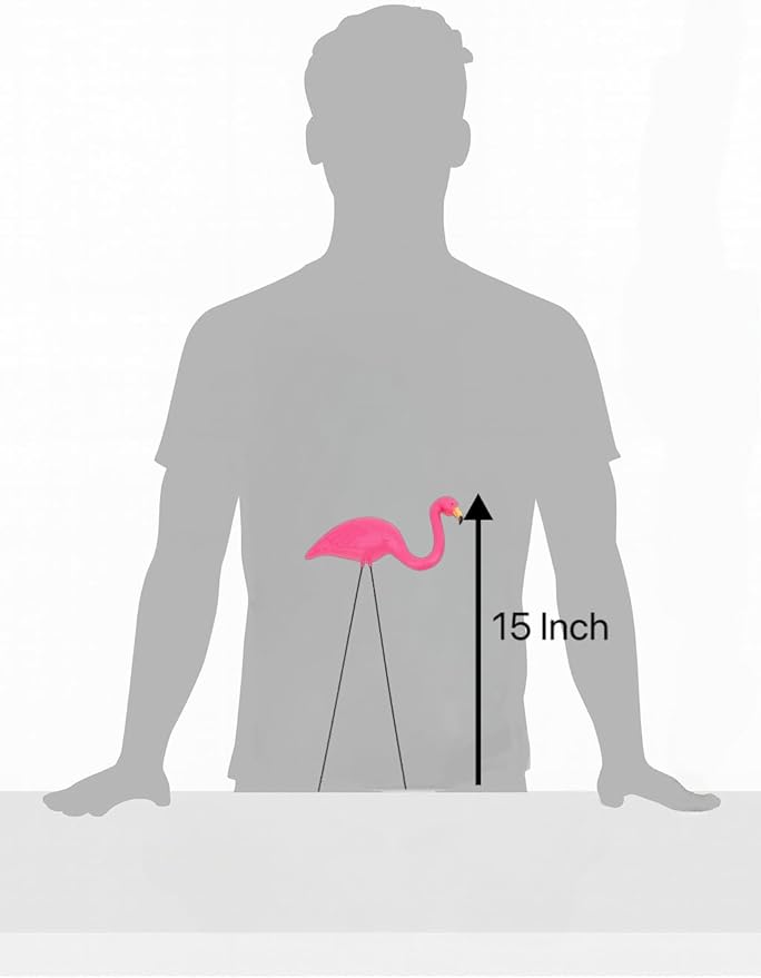 GiftExpress 12 Pack Pink Flamingos Yard Decorations - Small 14" Tall Plastic Flamingo Statue w/Metal Stakes - Lawn Ornaments & Garden Decor for Outdoor Parties