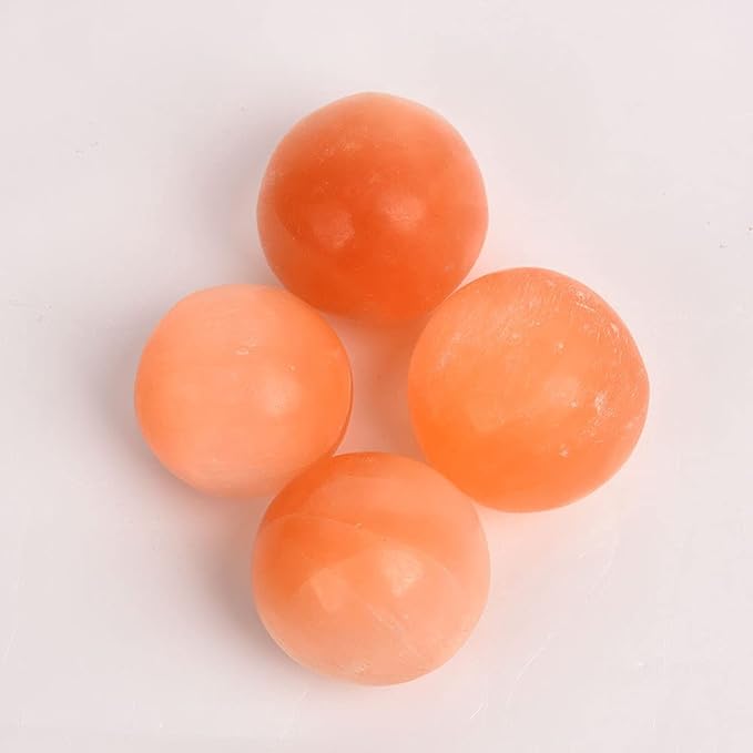 JIC Gem 4Pcs Orange Selenite Balls 1.4-1.7 Inch Small Natural Selenite Crystal Spheres