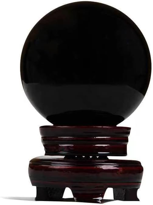 Obsidian Crystal Sphere Ball with Wood Stand Large Healing Crystals Sphere Sculpture Home Office Decoration Fengshui Meditation Healing 100mm 3.93'' (Obsidian, 3.93")