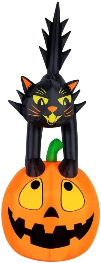 Novelty Lights Occasions Black Cat on Pumpkin Halloween Inflatables, Pumpkin Yard Decoration, Outdoor Halloween Party Décor, 7 Feet