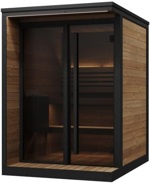 GL4 Outdoor Sauna Kit, Garden Luxury-Series Outdoor DIY Sauna Kit, Thermo-Spruce, up to 4 Persons Bundles (Sauna Heater and Sauna Stones Included) (HIVE MINI 6 WiFi - Glass)