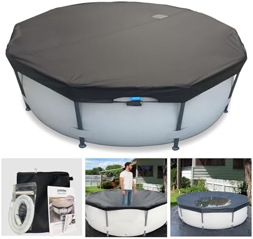 22 Ft Pool Cover, with Automatic Drain Round Pool Cover, One-Piece Quick Installation and Removal Above Ground Pool Cover, Preventing Waterlogging, UV Protected Solar Swimming Pool Cover