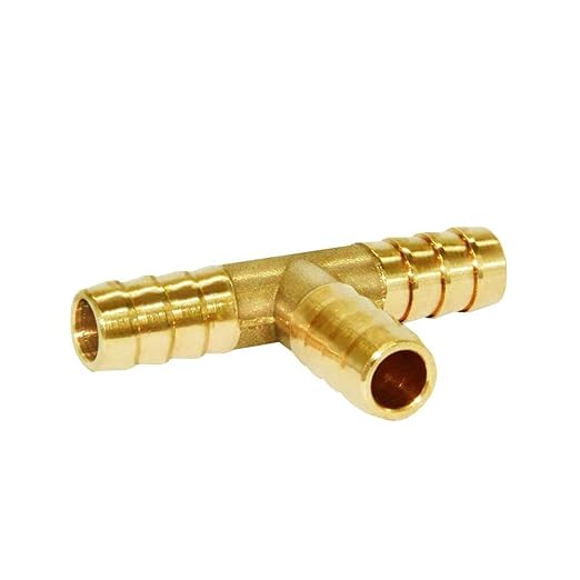 Joywayus Brass 1/4" Barb Tee Fittings T-Shaped 3 Ways Union 1/4" Hose Pipe Fitting for Water/Fuel/Air (Pack of 5)