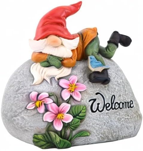 TZSSP Outdoor Garden Gnome Statue Statuary Welcome Stone for Patio,Lawn,Garden Decoration,Red