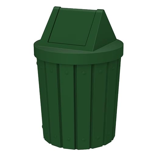 42 Gallon Round Slatted 100% Recycled Plastic Indoor or Outdoor Commercial Trash Can with Easy Access Swing Top Lid | Great for Schools and Businesses - Green Granite