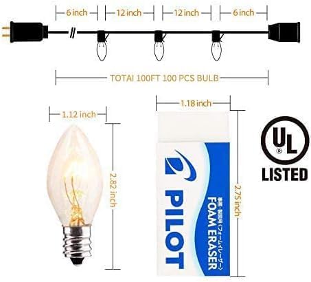 C9 Clear Christmas String Lights, Outdoor Christmas Lights String, Hanging Roofline Lights, Patio Lights for Outdoor Decor, Black Wire, 100 Feet