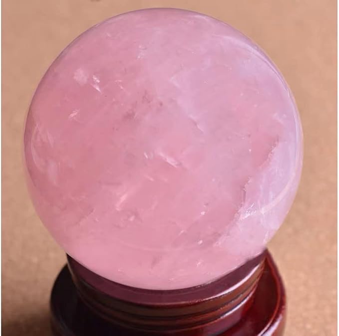 StoneStory Rose Quartz Crystal Sphere Ball with Wood Stand Large Healing Crystals Sphere Sculpture Home Office Decoration Fengshui Meditation Healing 90mm 3.54 inches (Rose Quartz, 3.54 inches )