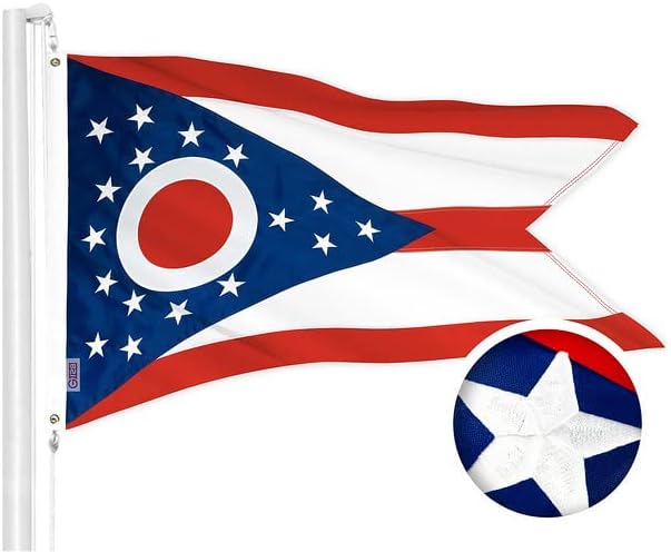 G128 Combo Pack: USA American Flag 3x5 Ft Embroidered Stars & Ohio State Flag 3x5 Ft Embroidered