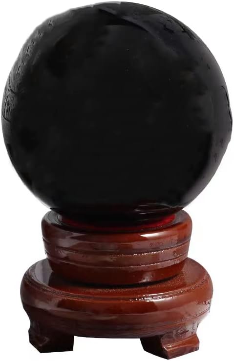 Obsidian Crystal Sphere Ball with Wood Stand Large Healing Crystals Sphere Sculpture Home Office Decoration Fengshui Meditation Healing 100mm 3.93'' (Obsidian, 3.93")