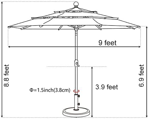 EliteShade USA 10-Year-Non-Fading Solar 9ft 3 Tiers Market Umbrella with 80 LED Lights Patio Umbrellas Outdoor Table with Ventilation,Teal