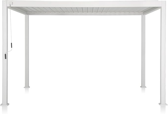 Mirador 111S Round Louvered Pergola Gazebo, 10Ft x 13Ft, Full Aluminum Frame, Adjustable Roof, Outdoor, Durable, White