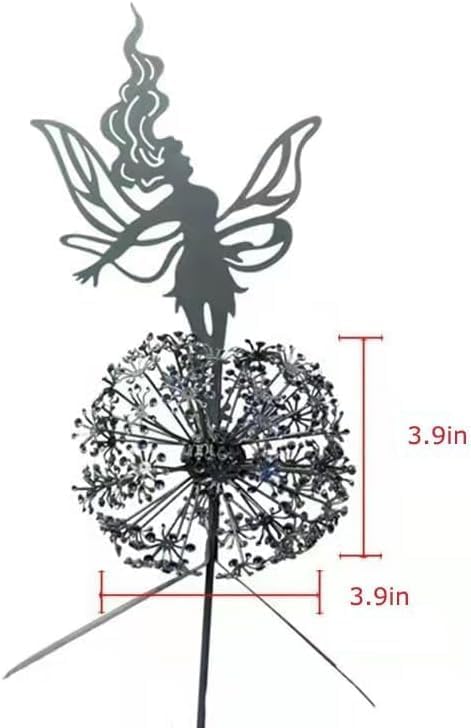 Flower Fairy Dancing with Dandelion, Art Sculpture Fairies for Fairy Garden, Angel Metal Ornaments Gardens Art Sculpture, Outdoor Decorations for The Courtyard, Christmas and Halloween Lawn (D)