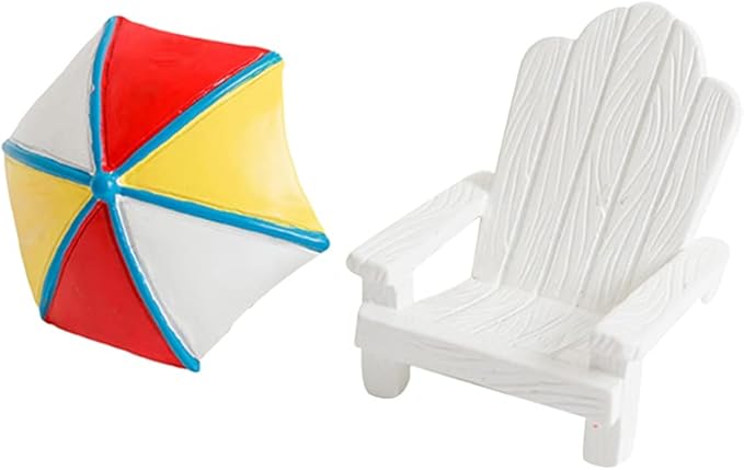 TOYANDONA 2pcs Beach Zen Garden Decor Mini Chair Sun Umbrella Sandbox Accessories Nautical Miniature Doll House Ornament Kits for DIY Fairy Garden Plant Cake Decoration