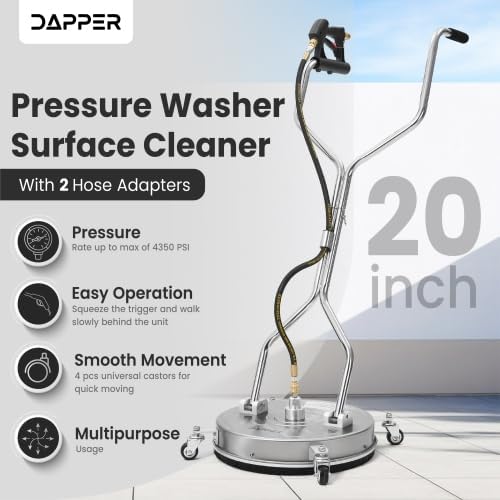 20 in. 4350 PSI Surface Pressure Washer Cleaner with 2 Hose Adapters