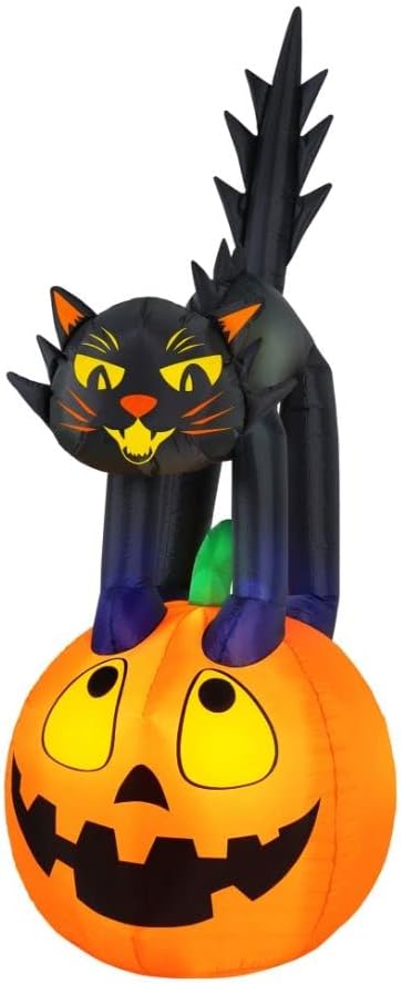 Novelty Lights Occasions Black Cat on Pumpkin Halloween Inflatables, Pumpkin Yard Decoration, Outdoor Halloween Party Décor, 7 Feet