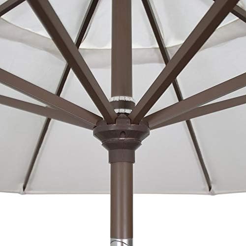 California Umbrella 9' Rd Pacific Trail Series Aluminum Patio Umbrella, Crank Lift, Push Button Tilt, Black Finish, Sunbrella Cabana Regatta fabric