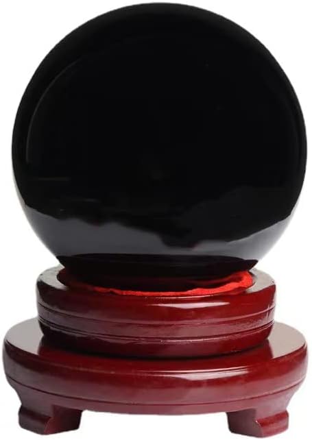 Obsidian Crystal Sphere Ball with Wood Stand Large Healing Crystals Sphere Sculpture Home Office Decoration Fengshui Meditation Healing 90mm 3.54'' (Obsidian, 3.54")