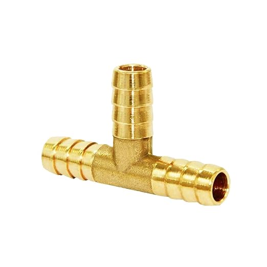 Joywayus Brass 1/4" Barb Tee Fittings T-Shaped 3 Ways Union 1/4" Hose Pipe Fitting for Water/Fuel/Air (Pack of 5)