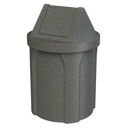 42 Gallon Round 100% Recycled Plastic Heavy Duty Outdoor Trash Can with Swing Top Lid - Dark Granite