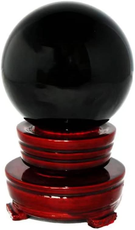 Obsidian Crystal Sphere Ball with Wood Stand Large Healing Crystals Sphere Sculpture Home Office Decoration Fengshui Meditation Healing 100mm 3.93'' (Obsidian, 3.93")