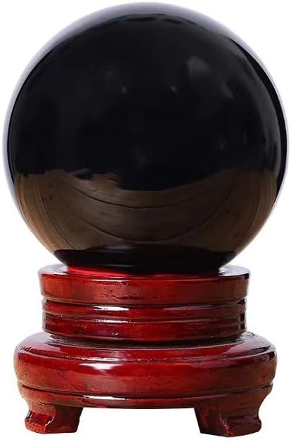 Obsidian Crystal Sphere Ball with Wood Stand Large Healing Crystals Sphere Sculpture Home Office Decoration Fengshui Meditation Healing 100mm 3.93'' (Obsidian, 3.93")