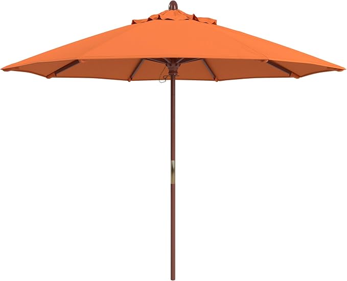 California Umbrella 9' Premium Commercial Hardwood Patio Umbrella, Manual Lift With Sunbrella Tuscan Fabric