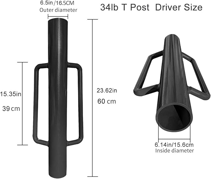 Fence Post Driver-34lb T Post Driver with Handles,Heavy Duty Post Pounder,Fence Stake Hammer,Metal Fence Post Hole Digger, Post Rammer for Installing Fences or Wooden Post