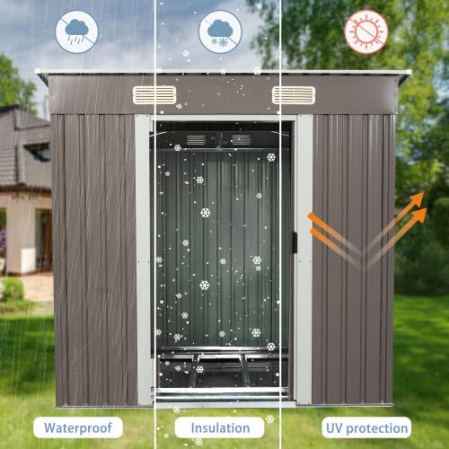 Chery Industrial 6FT x 4FT Outdoor Storage Shed，Metal Tool with Lockable Sliding Shed Door and Vents,Waterproof Galvanized Steel Sheds & Outdoor Storage for Backyard, Garden(Brown)