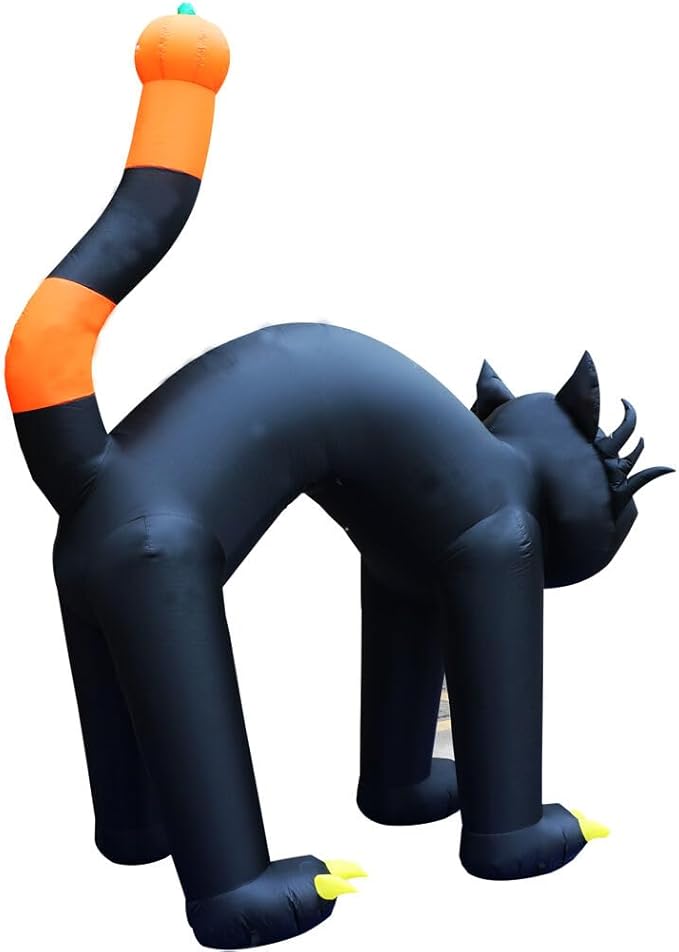 Haunted Hill Farm 10-Ft Tall Black Cat Blow Up Inflatable with Lights, Outdoor Halloween Inflatable Decoration for Lawn and Yard, Giant Spooky Holiday Decor