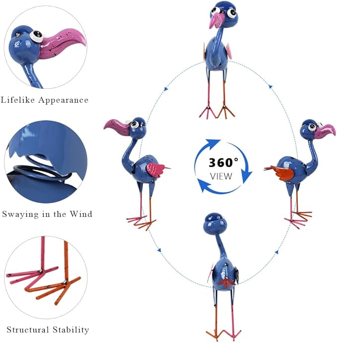 Metal Flamingo Statue Outdoor Garden Decor- Garden Statue Decor Yard Art for Lawn, Backyard - Unique Animal Figurine for Birthday, Housewarming, Christmas