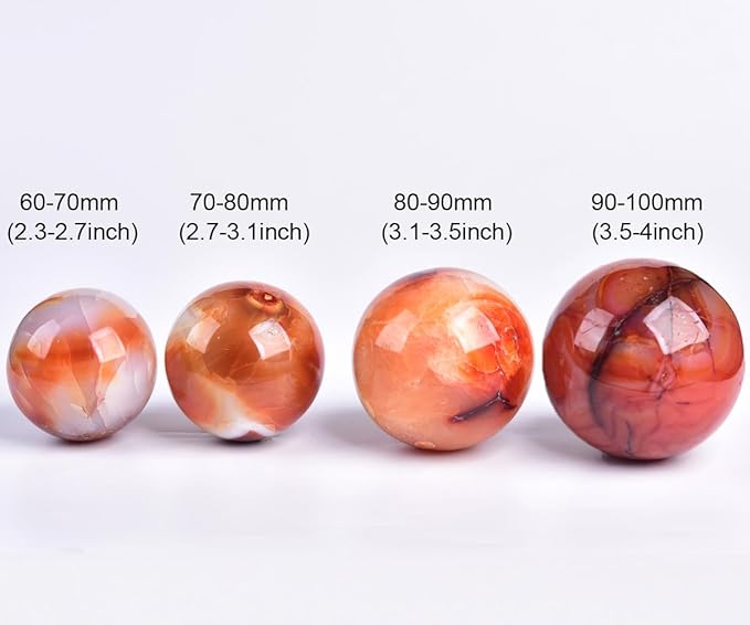 JIC Gem Madagascar Red Agate Crystal Ball Round Healing Crystals Decorative Sphere with Wooden Stand Meditation Home Decor 2.3-2.7 inch (60-70mm)