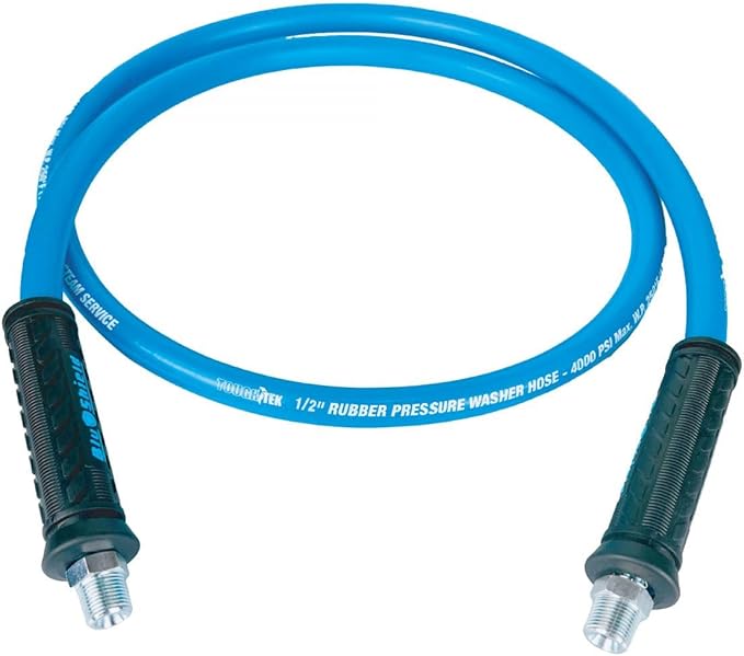 Tough-Tek TTPW1203-NM 1/2" x 3' Rubber Pressure Washing Hose: 4000 PSI, Heavy-Duty, Kevlar Reinforced, Kink-Resistant, Abrasion-Resistant, Hot & Cold Water, Commercial & Residential Use