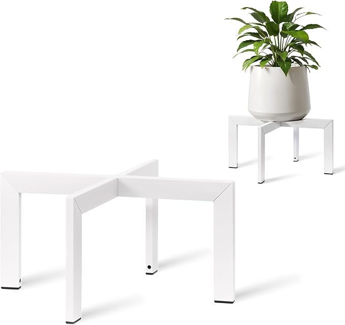 IZIDDO 4 Pack Plant Stand Indoor Outdoor,Metal Mid-Century Pot Stand,Modern Plant Holder Rattan Flower Plant Stool,Low Short Plant Stands for Indoor Fit 5-12 Inch Pot,White(Pot & Plant Not Included)