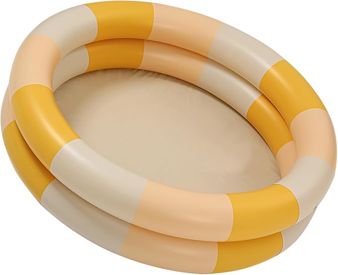 Inflatable Baby Retro Swimming Pool Family Cute Style Thickened Water Pool for Kids Indoor Outdoor Play (Yellow Stripe)