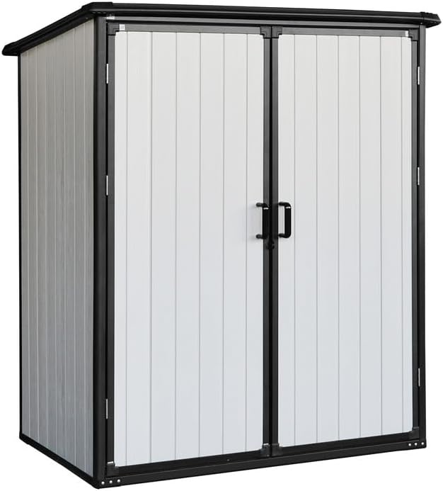 5x3 FT Resin Outdoor Storage Shed with Floor, Waterproof Resin Cabinet with Lockable Door, Outside Plastic Tool Garden Sheds for Backyard Lawn Patio Furniture, Bikes, Accessories, Black